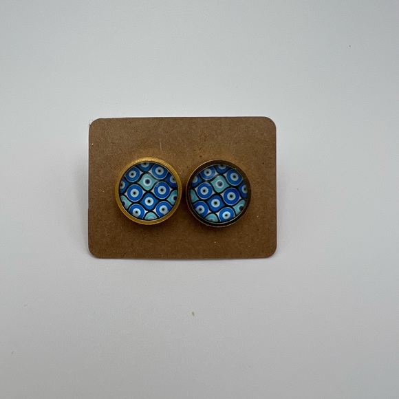 Gold Evil Eye Stud Earrings - Trendy Boho Chic Small Earrings - Stylish Studs - Picture 12 of 14